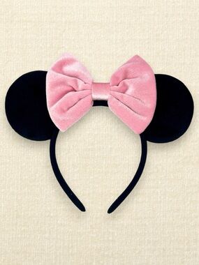 Black Velvet Minnie Ears – Pink Bow | Disney-Inspired Mouse Ears